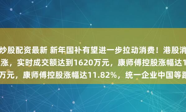 炒股配资最新 新年国补有望进一步拉动消费！港股消费ETF(159735)上涨，实时成交额达到1620万元，康师傅控股涨幅达11.82%，统一企业中国等跟涨