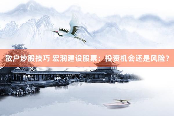 散户炒股技巧 宏润建设股票：投资机会还是风险？