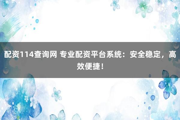 配资114查询网 专业配资平台系统：安全稳定，高效便捷！