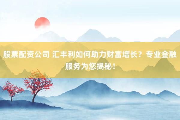 股票配资公司 汇丰利如何助力财富增长？专业金融服务为您揭秘！