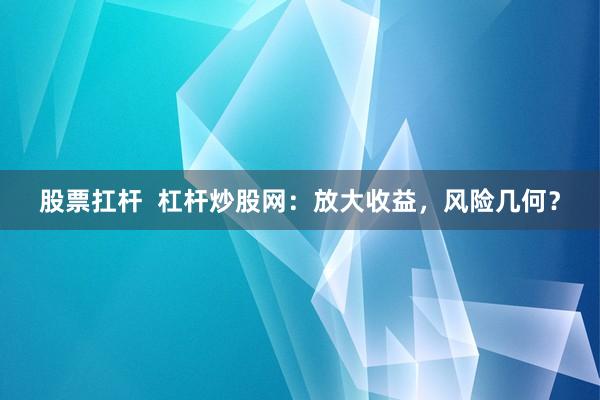 股票扛杆  杠杆炒股网：放大收益，风险几何？