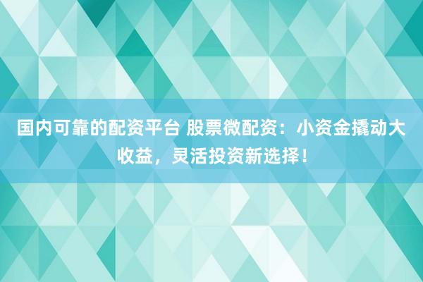 国内可靠的配资平台 股票微配资：小资金撬动大收益，灵活投资新选择！