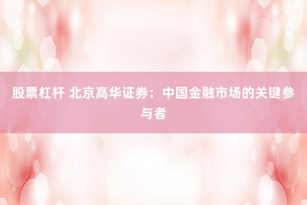 股票杠杆 北京高华证券：中国金融市场的关键参与者