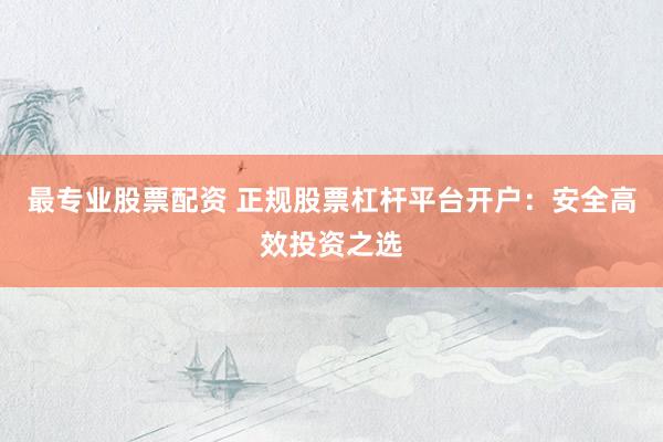 最专业股票配资 正规股票杠杆平台开户：安全高效投资之选