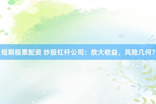 短期股票配资 炒股杠杆公司：放大收益，风险几何？