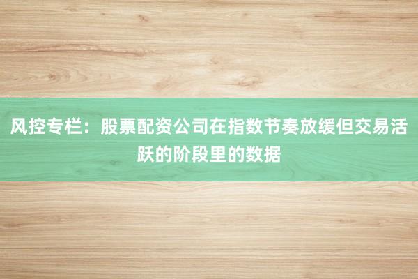 风控专栏：股票配资公司在指数节奏放缓但交易活跃的阶段里的数据