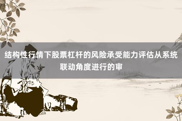 结构性行情下股票杠杆的风险承受能力评估从系统联动角度进行的审