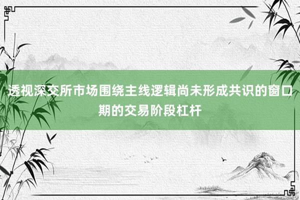 透视深交所市场围绕主线逻辑尚未形成共识的窗口期的交易阶段杠杆