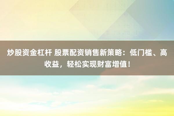 炒股资金杠杆 股票配资销售新策略：低门槛、高收益，轻松实现财富增值！