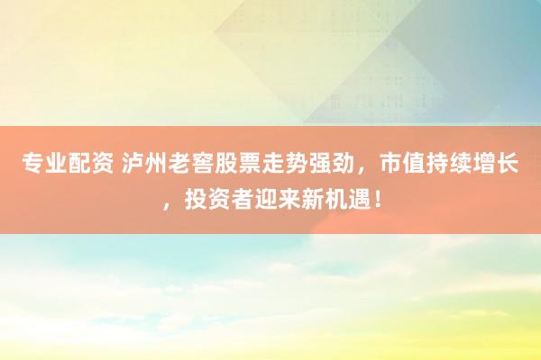 专业配资 泸州老窖股票走势强劲，市值持续增长，投资者迎来新机遇！